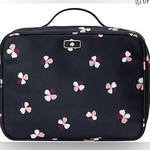 Kate Spade New York Down Dusk Buds Ditsy Nylon Travel Cosmetic Case Navy Pink